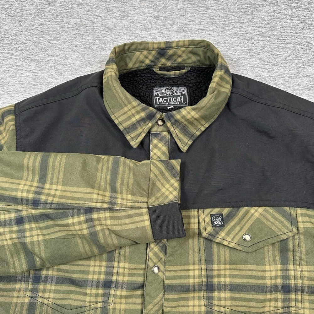 Tactical Distributors Shacket Mens Large Green Plaid Sherpa Lined Pearl Snap